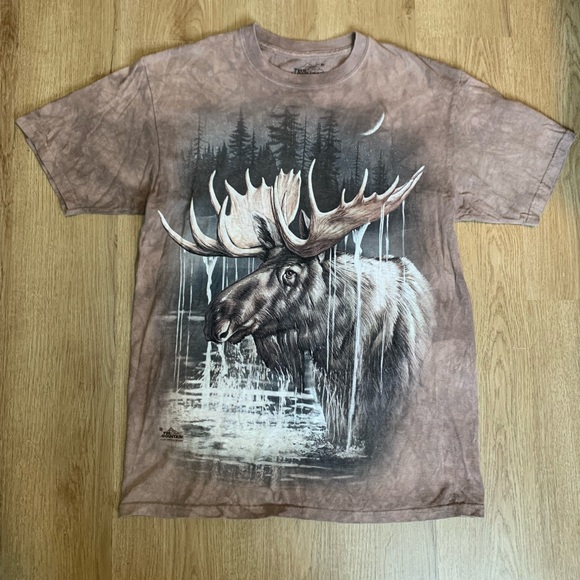 The Mountain Other - The Mountain Moose Wildlife Graphic Tee T-Shirt Brown Tie Dye Medium Nature